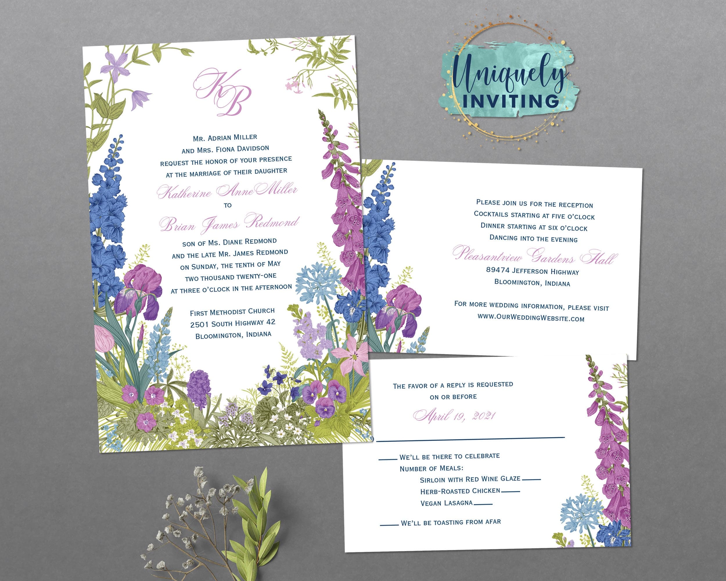 Wildflower Wedding Invitation Invitation Template Set of 3 