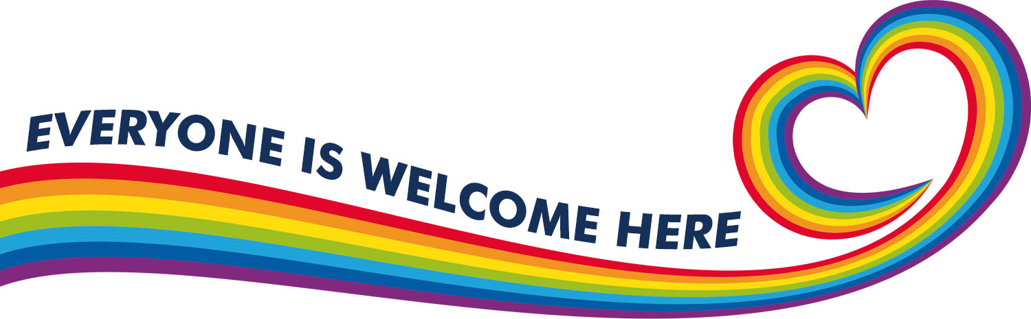 Everyone is Welcome Here with Rainbow Heart
